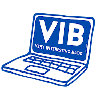 Blaues Logo VIB Very Interesting Blog mit gezeichnetem Laptop